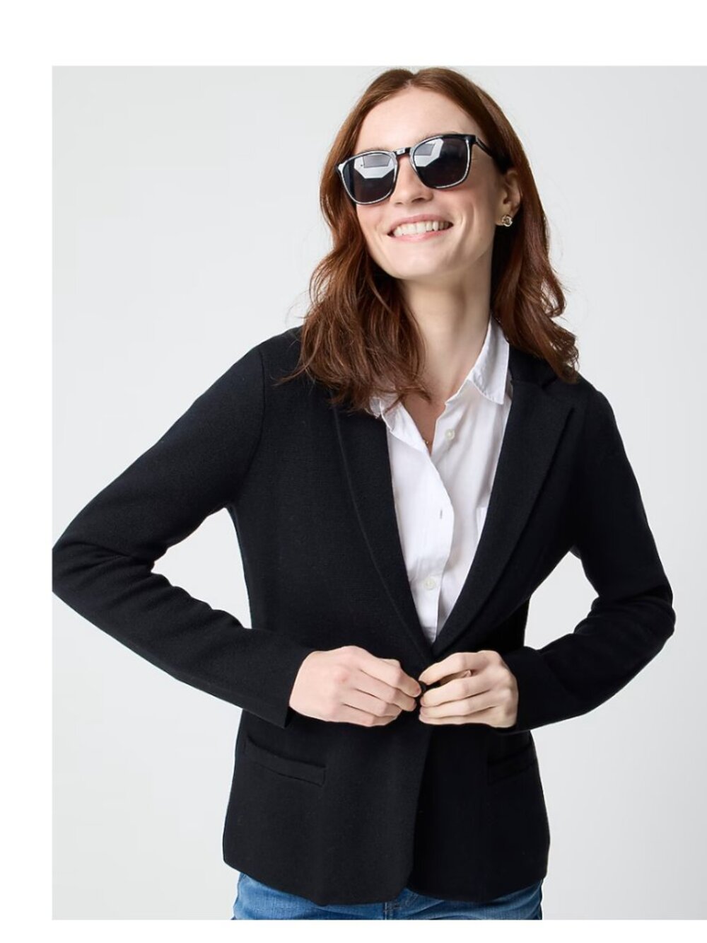 J. Crew Women's Black Single-Button 100% Cotton Schoolboy Sweater-Blazer Size XL